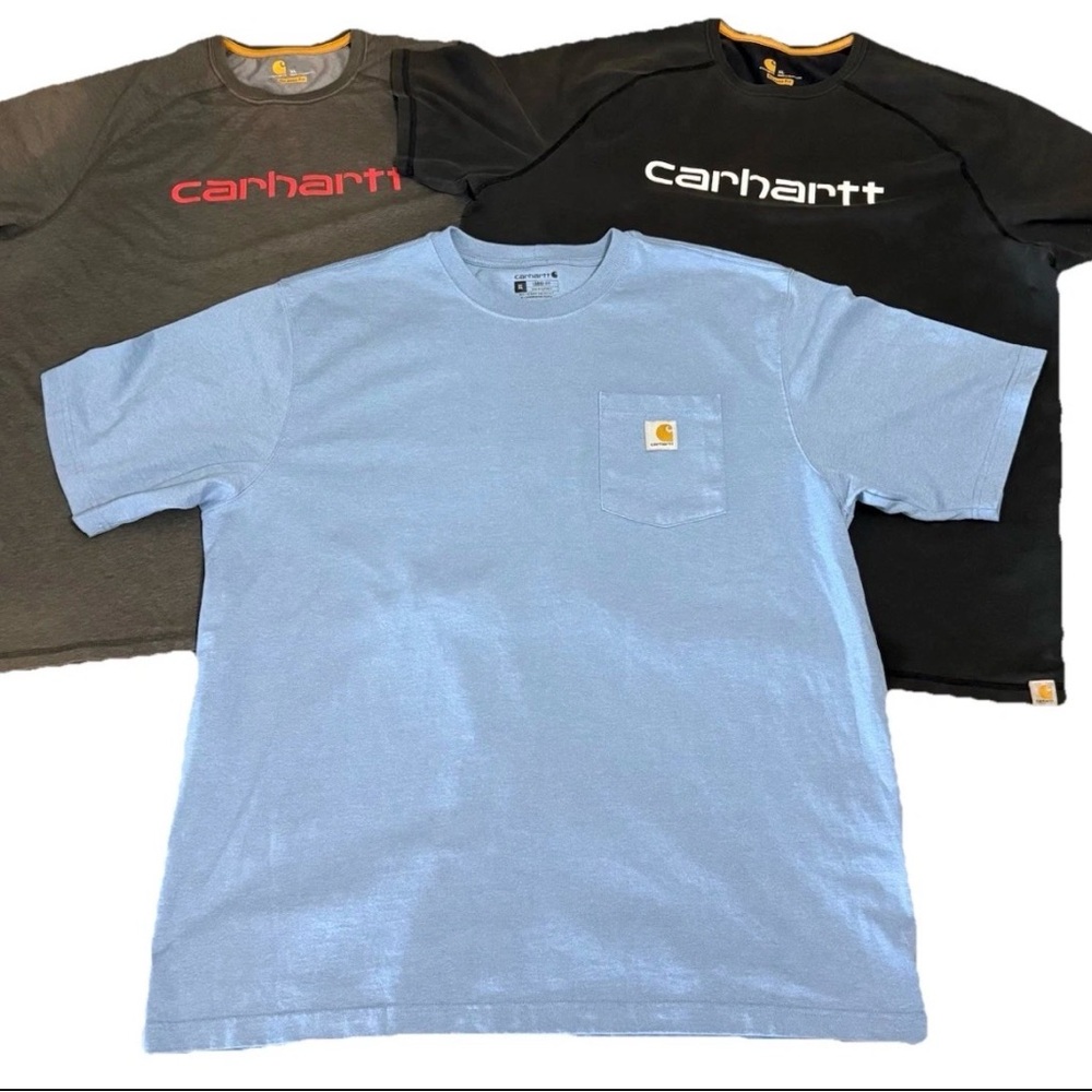 Lot of 3 Carhartt T-Shirts Mens XL - Blue Pocket Tee & 2 Grey Tees Preowned